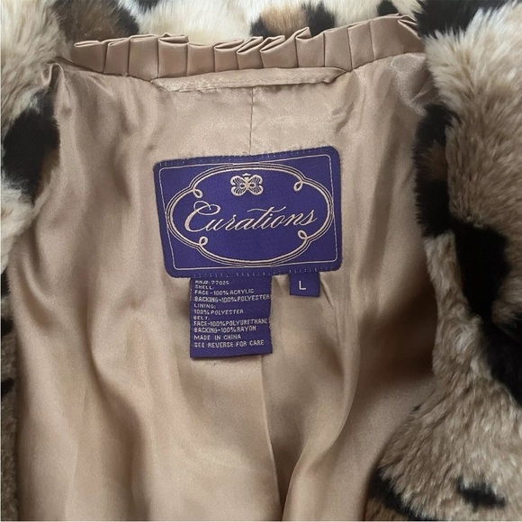 Curations Leopard Print Vintage Coat Faux Fur Large L - Picture 4 of 4